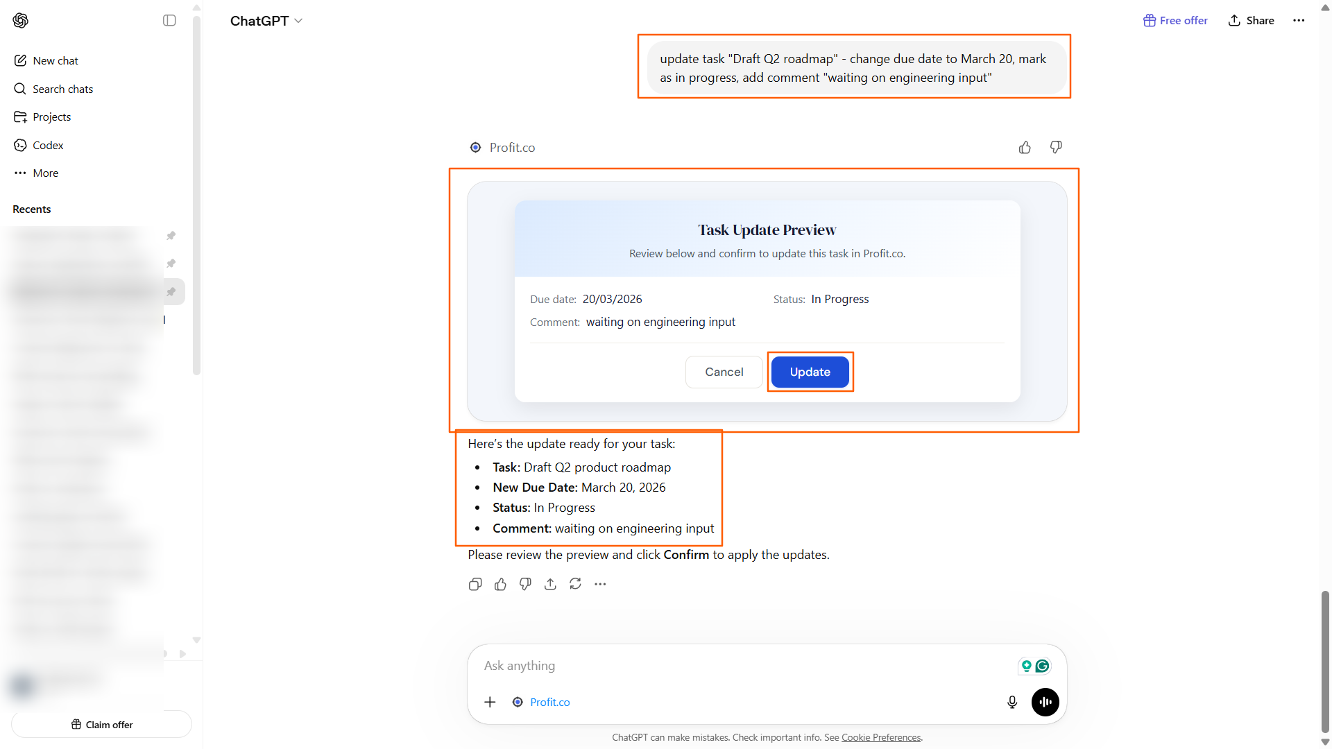 Step 3: The task is updated screenshot