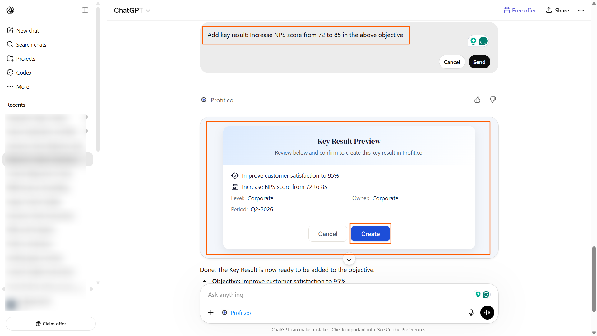 Step 3: The key result is added screenshot