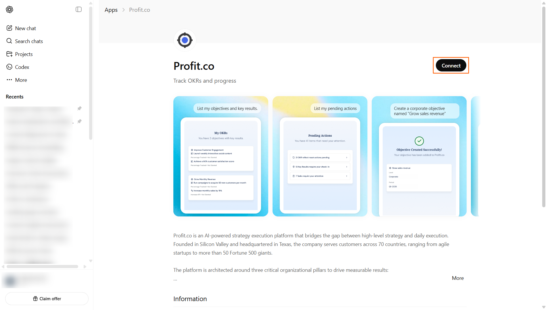 Step 1: Search for Profit.co in ChatGPT screenshot 2