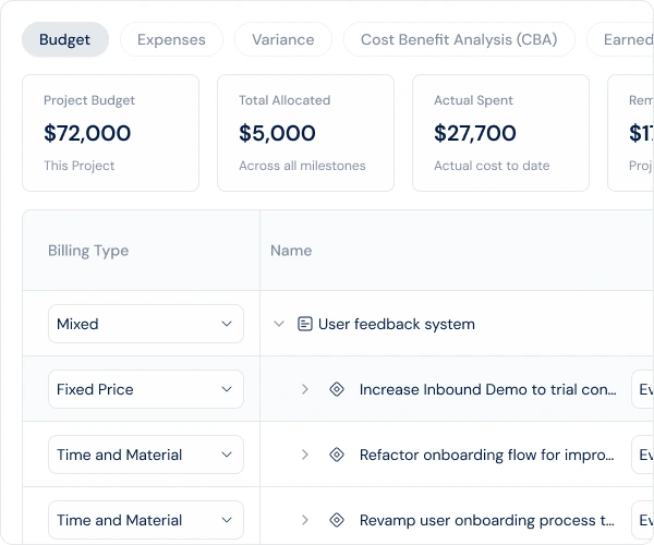 Financial management CapEx OpEx variance dashboard