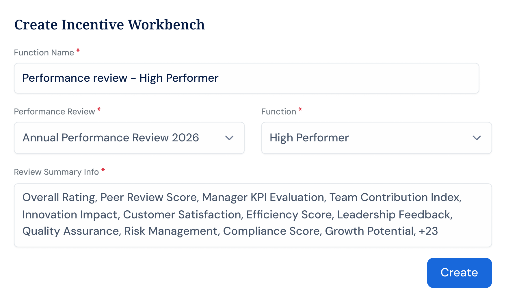 Incentive function builder with department-level bonus distribution rules