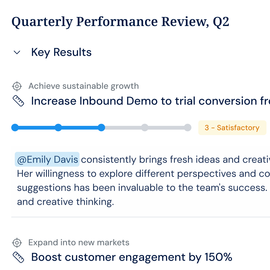 Engagement insights feeding performance and development reviews
