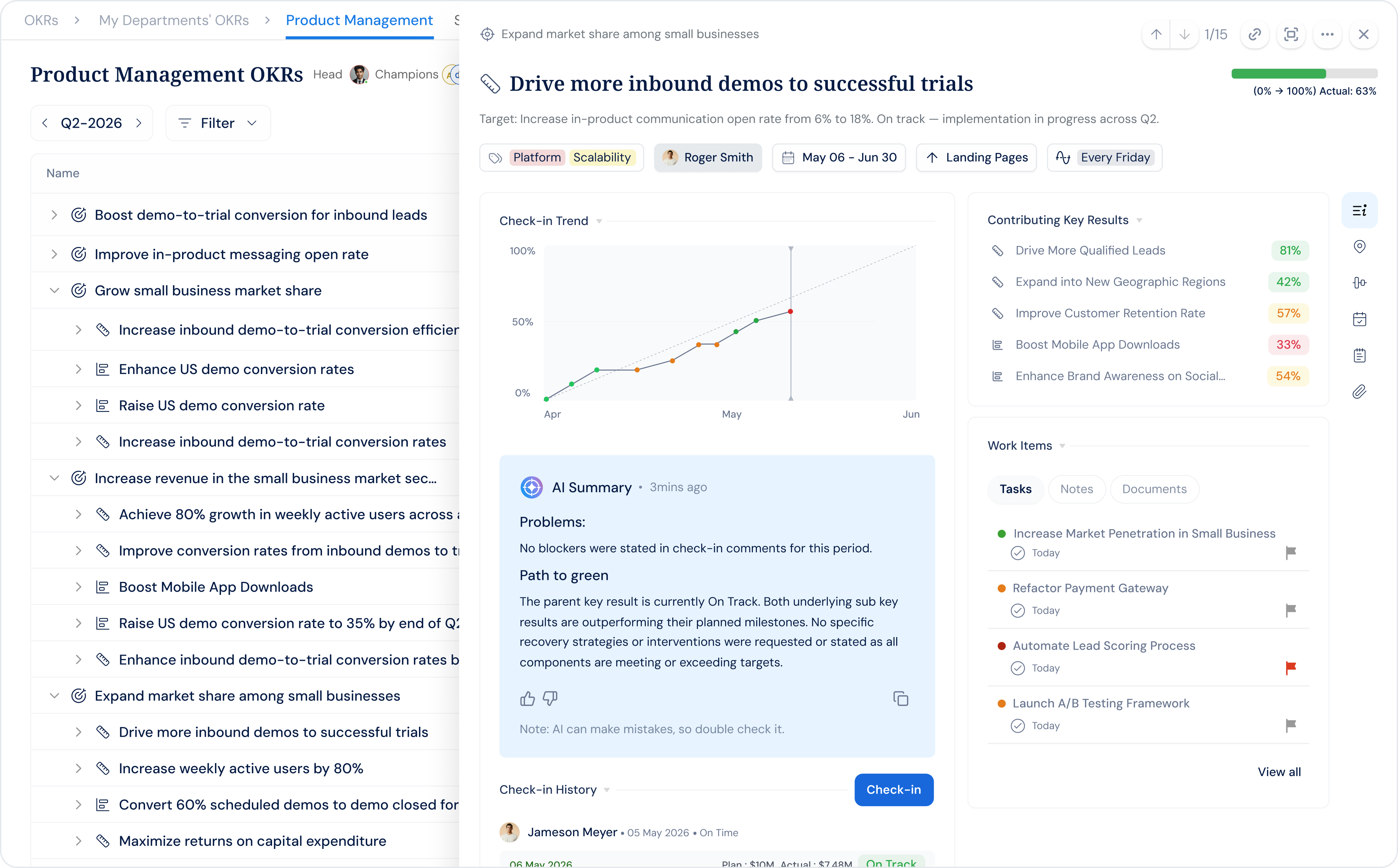 Profit.co OKRs & Goals dashboard