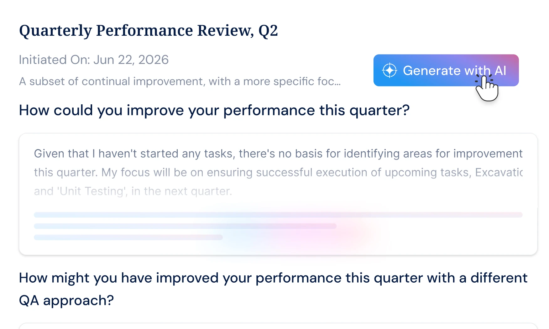 AI drafting a performance review from goal and check-in history