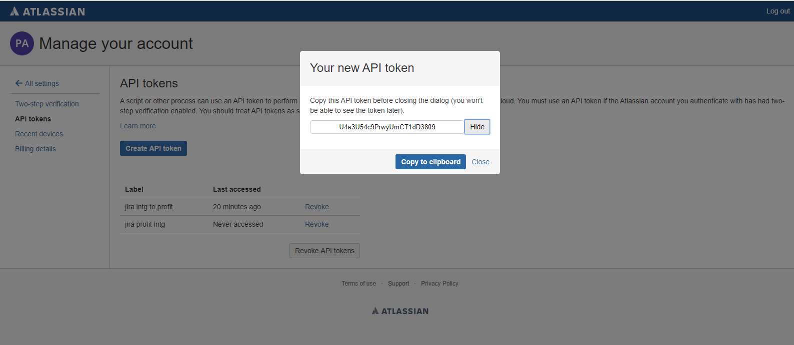 new API token