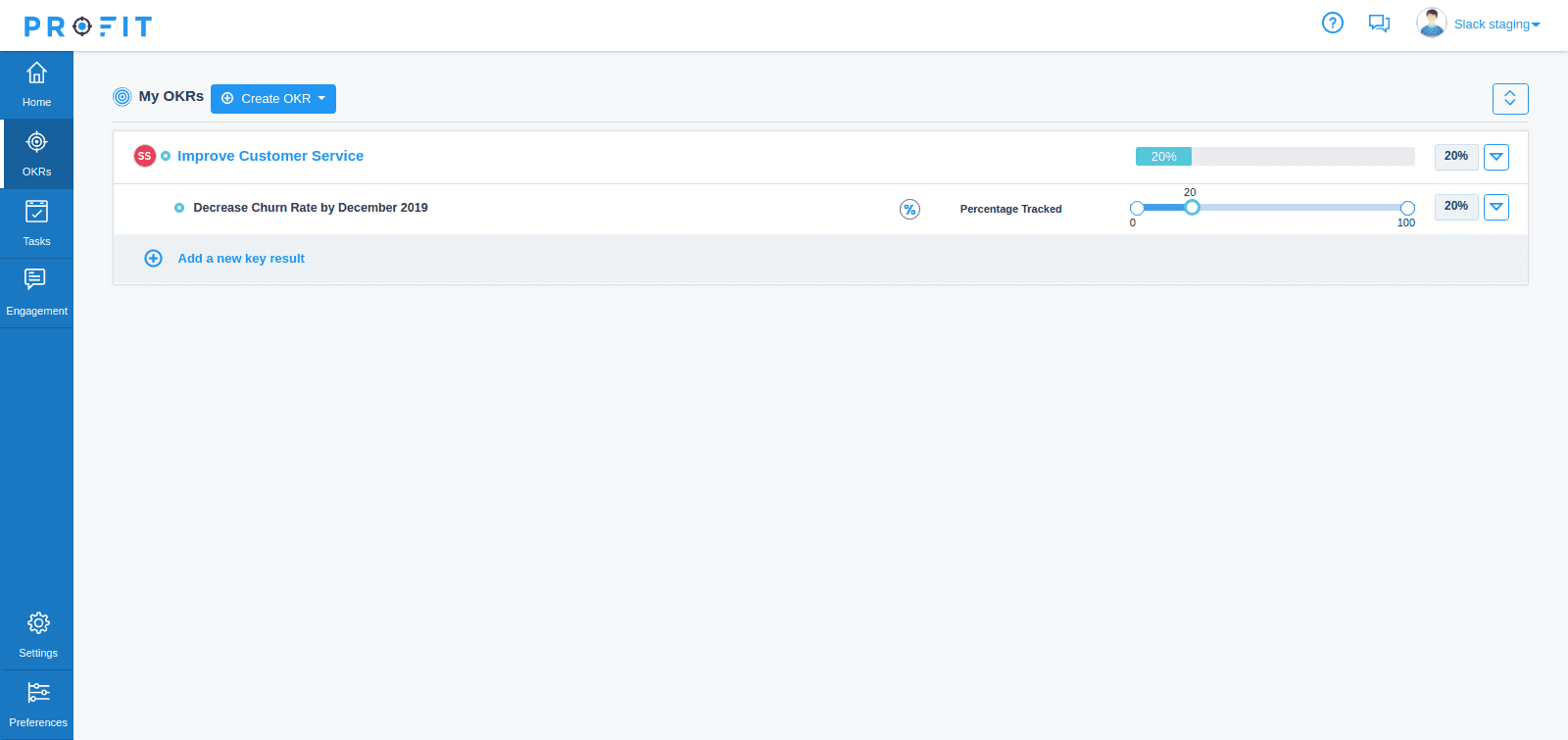 New Slack check in popup, Value, Status, Comments and Submit.